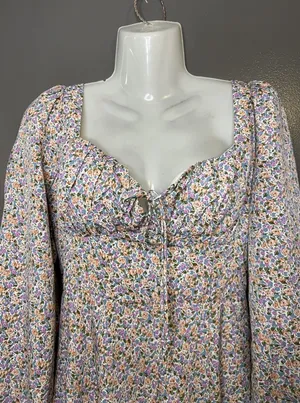 ASTR The Label Dress Womens Medium Blue Floral Cutout Maxi Long Sleeve Boho thumbnail 1