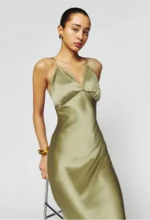 Reformation Silk Dress Green Maxi Lace NWT thumbnail 5
