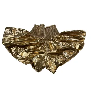 Queen‎ of Sparkles Gold Metallic Smocked High Waist Flared Shorts Womens XS thumbnail 6
