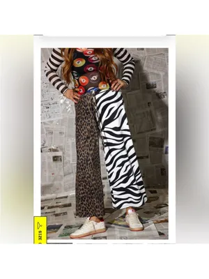 EMY Ave Leopard & Zebra Print Wide leg pants Brown/Black & White Large XL fun thumbnail 7