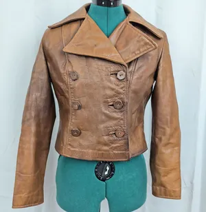 Ladies' Vintage Double Breasted Brown Leather Jacket thumbnail 1