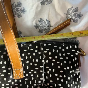 Fossil Large Waxed Leather‎ Shoulder Tote Zip Top Black Speckeled Bag thumbnail 6