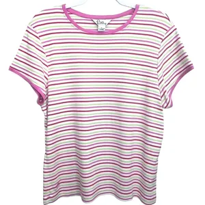 Lilly Pulitzer Striped T-Shirt‎ Pink Green White XL Pima Cotton Short Sleeve Top thumbnail 1