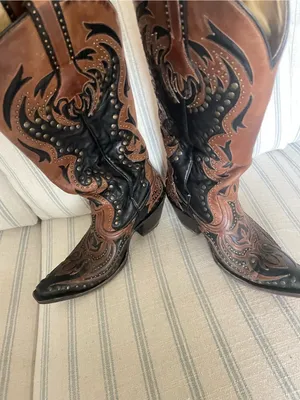 Corral Women's G1072 Black Cognac Studded Leather Tall Western Boots 7.5 M thumbnail 6