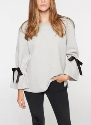 Sanctuary Tierney Ribbon Sleeve Sweatshirt Black Scoop Neck Bell Sleeve thumbnail 1