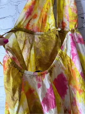 Zara Yellow & Pink Tie-Dye Flowy Halter Dress size small thumbnail 12