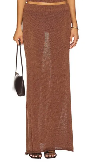 SNDYS Cali Maxi Skirt in Chocolate Brown X-Small New Womens Knit Bottoms thumbnail 1