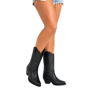 Masterson Boot Co Black Cowboy Boots With White Stitching 6.5 Leather Cowgirl thumbnail 7