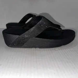 FitFlop Shoes Womens Size 8‎ Black Glitter Thong Wedge Sandals Comfort Toning thumbnail 3