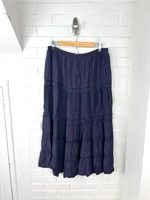 Vintage White Stag Purple Tiered Lace Midi/Maxi Skirt Size L thumbnail 2