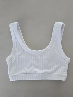 Alo Yoga White Ribbed Wellness Slort Bra Size S thumbnail 2