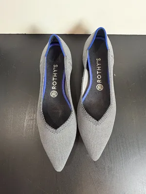 Rothy's The Point flats in grey birdseye knit pattern with blue details Size 10 thumbnail 2