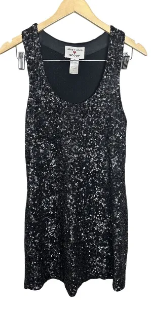 Alice + Olivia Scoop Mini Dress Womens S Black Sequin Sleeveless Party Night Out thumbnail 1