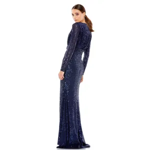 Mac Duggal Ieena Long‎ Sleeve Sequined Gown in Midnight Blue- NWT thumbnail 2