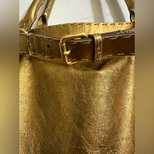 Fendi Gold Leather Selleria Villa Borghese‎ Satchel Shoulder Bag thumbnail 5