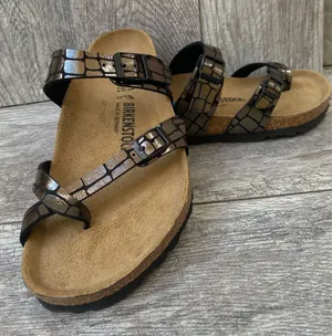 Birkenstock Women's Mayari Microfiber Gator Gleam Black Sandals EU-41 US-10 thumbnail 1