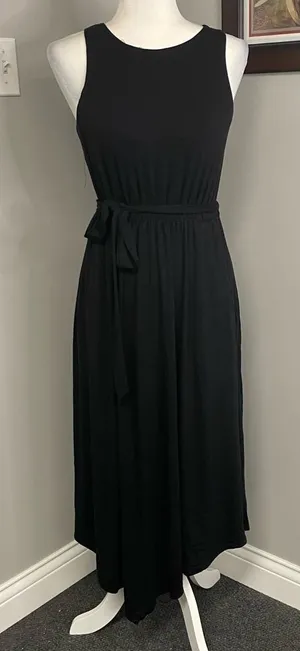 Soma Wknd womens black maxi midi dress tie waist pockets asymmetrical hem XS thumbnail 1