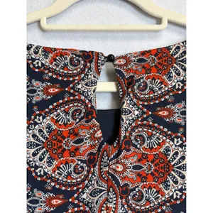 AUW Cold Shoulder Shift Dress Size 12 Navy Orange Paisley Boho 3/4 Sleeve 459477 thumbnail 6