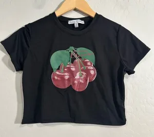 Honey Collection Black Cherry Graphic Crop Top Small Y2K Grunge Tee thumbnail 1