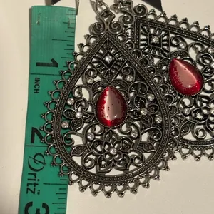 Paparazzi Eden Glow Red Cat's Eye Silver Filigree Teardrop Earrings thumbnail 9