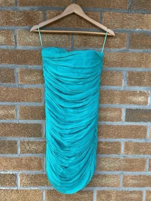 Marley Teal Chiffon Ruched Mini Dress S Strapless Turquoise Party Y2K thumbnail 4
