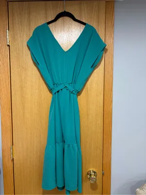 Dual Nature Green Belted V-Neck Knee Length Dress - Size XS thumbnail 2