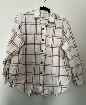 J crew White Brown Plaid Flannel Button Down Shirt Medium Preppy Coastal Western thumbnail 1
