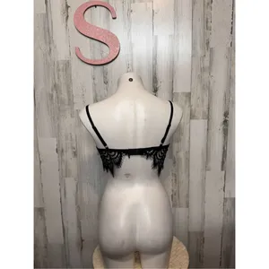 Black Lace Bralette Sheer Festival Crop Top / Lingerie Layering Small thumbnail 3