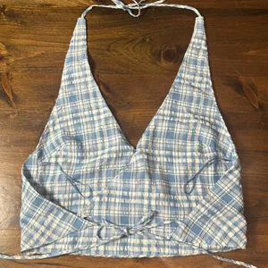 Free People Traymore Plaid Halter Top Medium Cropped Boho Wrap Summer Beachy thumbnail 4