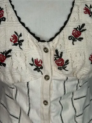Free People Corset Top Tank Rose Bud Knit Floral Embroidery Crochet Accents Boho thumbnail 4