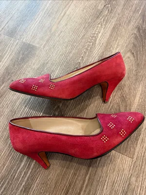 Pollini vintage pointy toe heels red suede leather 37 / US 7 thumbnail 10