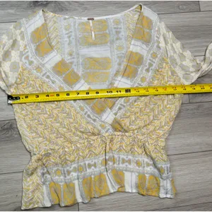 Free People Boho Peplum Top Mustard Floral Long Sleeve V-Neck" Sz S/P thumbnail 7