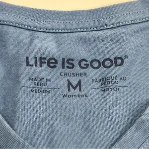 Life Is Good Crusher Tee Shirt Dog Womens Size Medium Blue‎ Short Sleeve Popover thumbnail 3