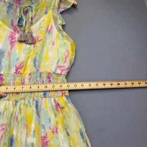 Anthropologie Watercolor Maxi Dress Yellow‎ Pink Blue Smocked Waist Size 4 thumbnail 4