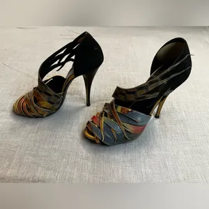 Pierre Hardy Strappy Blue Red Purple Copper Black Woven Peep Toe Heels thumbnail 2