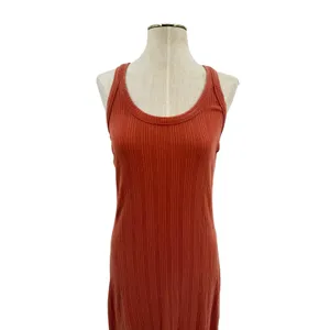 Vitamin A West Organic Rib Tank‎ Maxi Dress Side Slit Rust Brown Size Medium thumbnail 4
