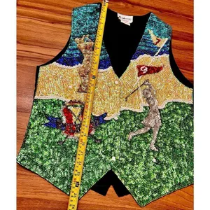 Vintage Rare Fashion Fantasy Sequin Golf Theme Vest Waistcoat Size Medium EC thumbnail 5