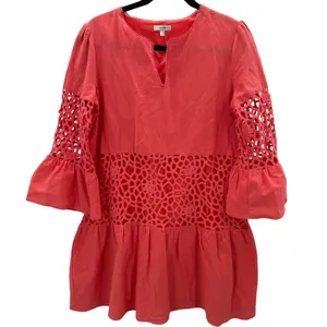 Tyler Boe Coral Crochet Bell‎ Sleeve Tiered Mini Dress Women's Med Cotton Lined thumbnail 1