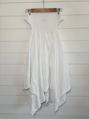 SEASPICE White Off-Shoulder Ruffle Sundress Peruvian‎ Cotton Handkerchief Hem M thumbnail 7