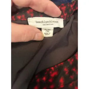 BeachLunchLounge XL Red Black Print Ruffle Long Sleeve Lined Chiffon Shift Dress thumbnail 9