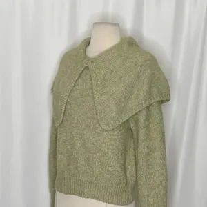 ZARA Wide Lapel Cape Collar Knit Sweater Sage Green Pullover Cottagecore Medium thumbnail 8