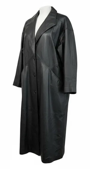 *Vintage 80's Leather Jacket Womens Size M Black Trench Whimsigoth Witchy Grunge thumbnail 1