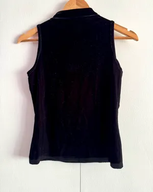 Black Sleeveless Velour Top, Large thumbnail 2