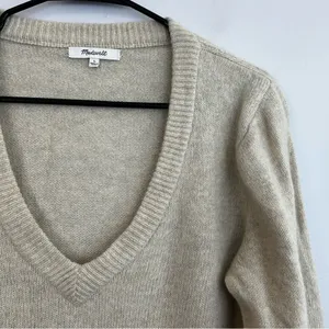 Madewell Wool Blend Oatmeal/Tan Balloon Sleeve V-neck Sweater Dress Size Large thumbnail 5