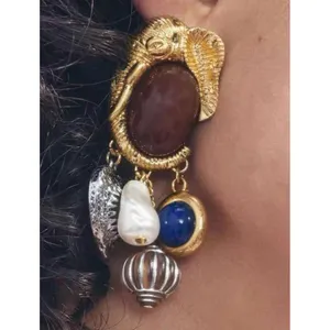 Elephant Gold Dangle Charms earrings Gems Heart Bohemian Womens Jewelry thumbnail 5