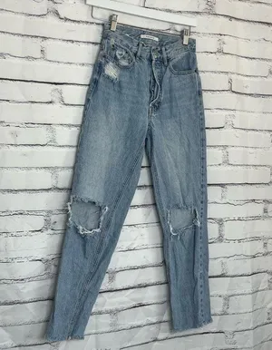 PacSun Ultra High Rise Slim Fit Jeans Light Wash Button Fly Size 23 Distressed thumbnail 2