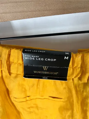 Worthington High Waist Wide Leg Crop Linen Pants M California Gold NWT thumbnail 7