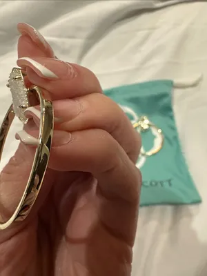 Kendra Scott “Mayra Open Frame” Gold Hoop Earrings with White Drusy Studs thumbnail 4