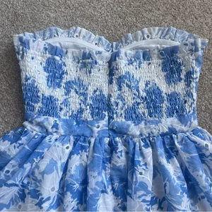 NWT Kelsis Blue and White Floral Strapless Mini Dress Size Medium thumbnail 7