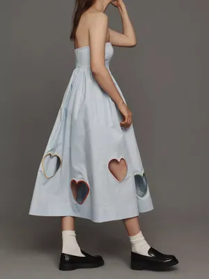 Anthropologie Mare Mare Strapless Cut-Out Hearts A-Line Midi Dress Light Blue thumbnail 2